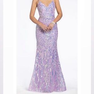camille la vie purple sequin prom dress